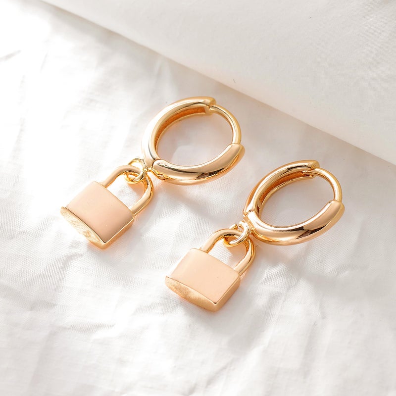 FETTERO Gold Plated Hoop Dangle Earrings Lightweight Drop Huggie Hoop Earrings for Women Hypoallergenic Earrings Dainty Wear -Lock Hoops - Image 4